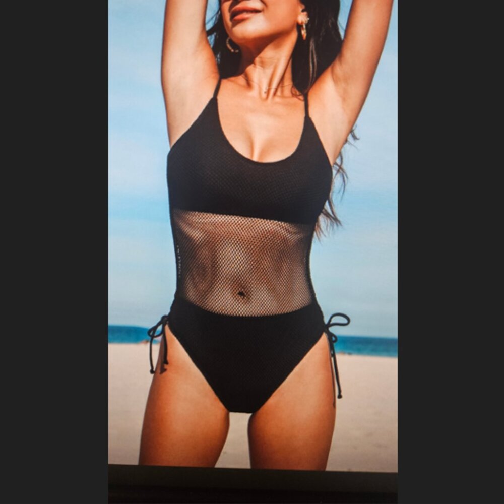 NWT Cupshe Black mesh one-piece swimsuit, size XL